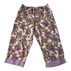 Nick And Nora Womens Capri Pajama‎ Bottoms Pants Sz Medium Pink Sock Monkey
